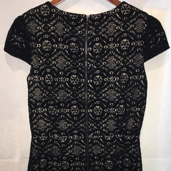 Betsy Johnson Black Lace Overlay Dress With Tan Lining and Cap Sleeves | Size 4 - Picture 6 of 8